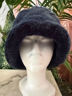 Vintage Fuzzy Dark Blue Bucket Hat